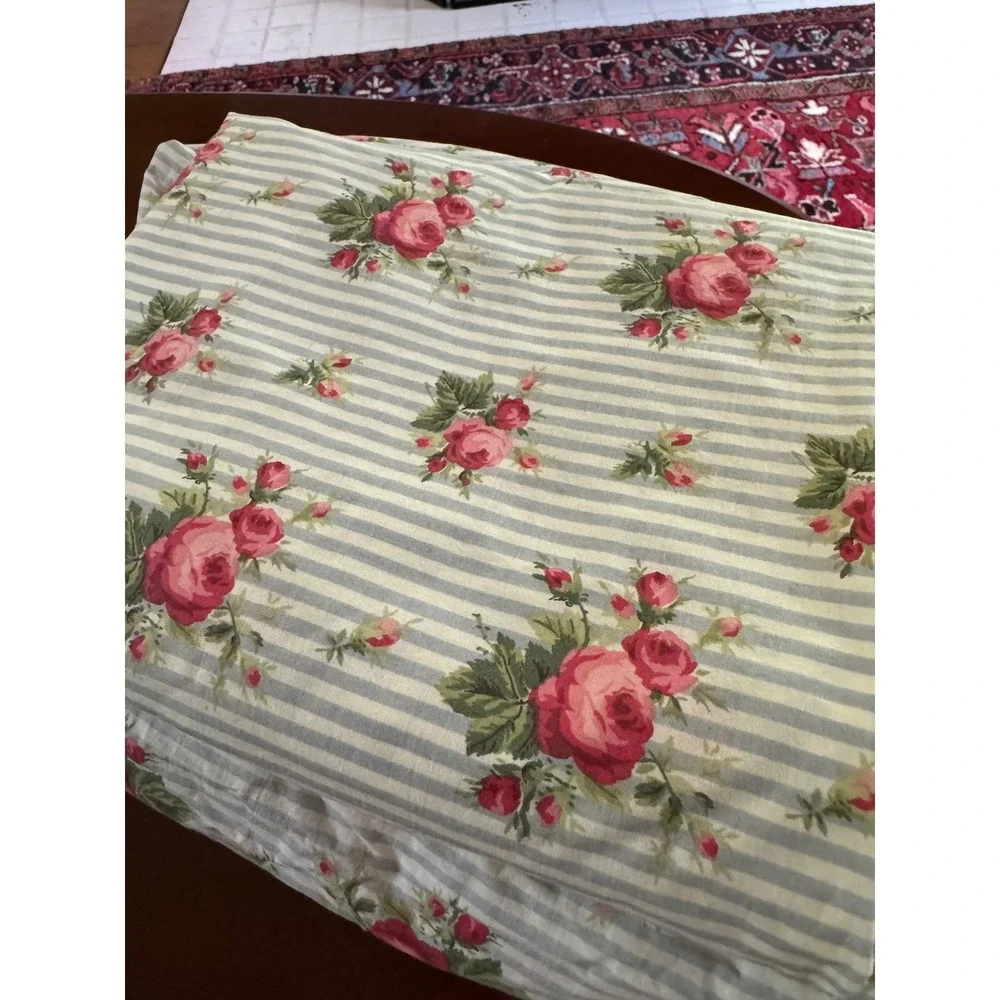 Vintage Ralph Lauren Emma Twin Sheet Set Blue Stripe Rose Floral Cottagecore USA